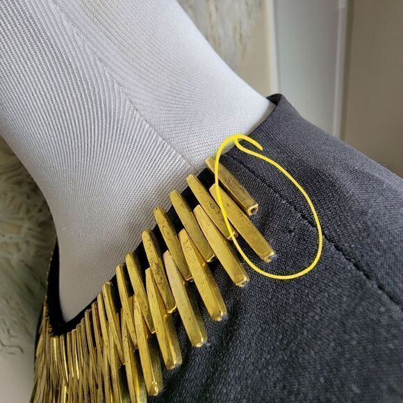 Calvin Klein Embellished Neck Long Sleeve Dress Black Gold Size 6 - Picture 9 of 12